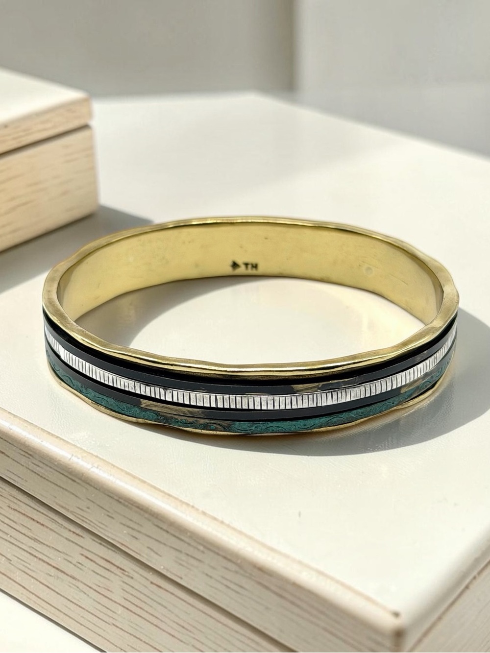 Silpada Isabella 925 Sterling Silver Brass Spinner Bangle Bracelet B3081 7 3/4”